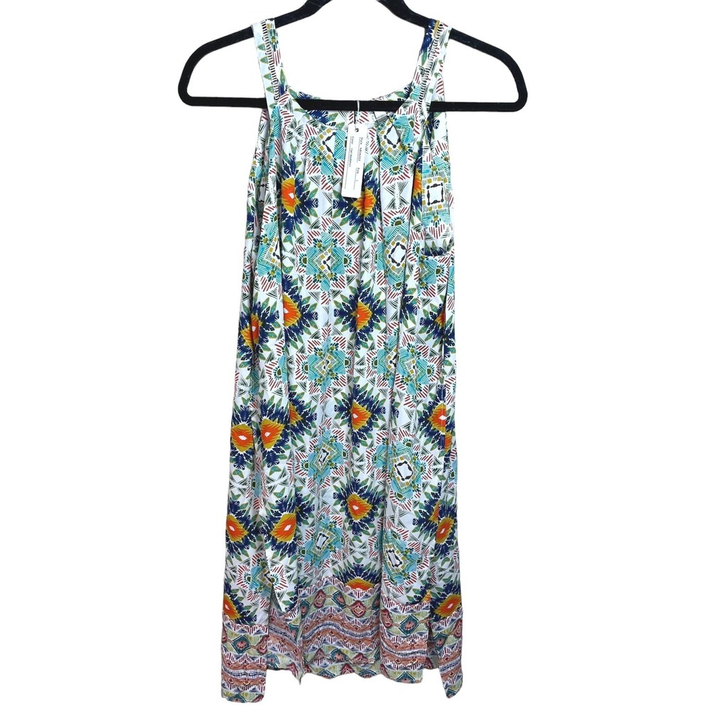 Spense Womens White Aztec Print Dress Sz‎ Large NWT Side Slit Coverup